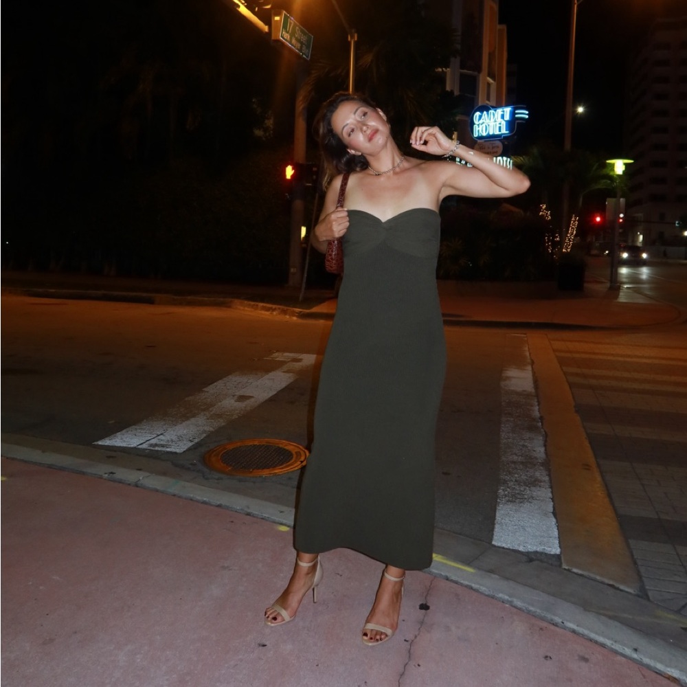 Dissh Anika Knit Maxi Dress in Olive - Size Small